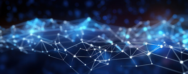 Fototapeta premium Digital landscape of interconnected nodes and lines in a futuristic setting with glowing effects and vibrant color contrasts