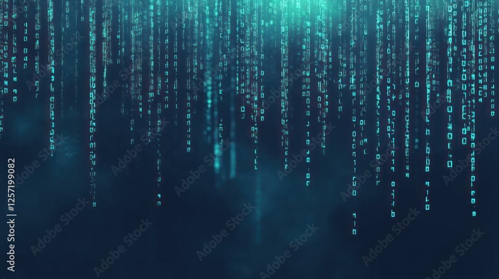 Fototapete Digital rain streams data in abstract matrix like coding