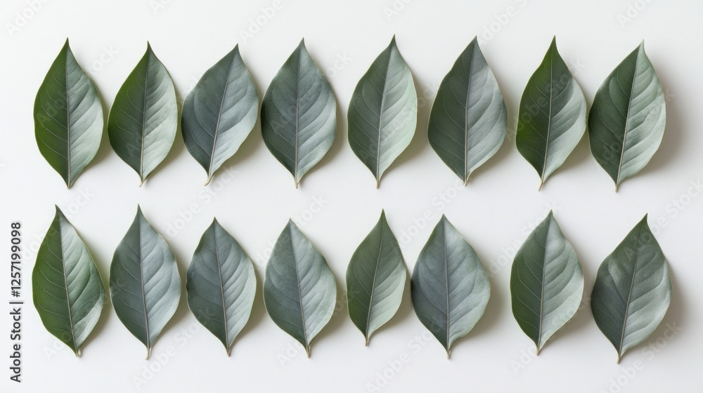 Poster row of leaves show a gradient transition from green to silver