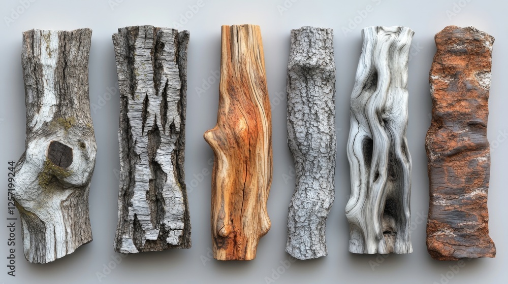 Poster different samples of tree bark textures lie side by side