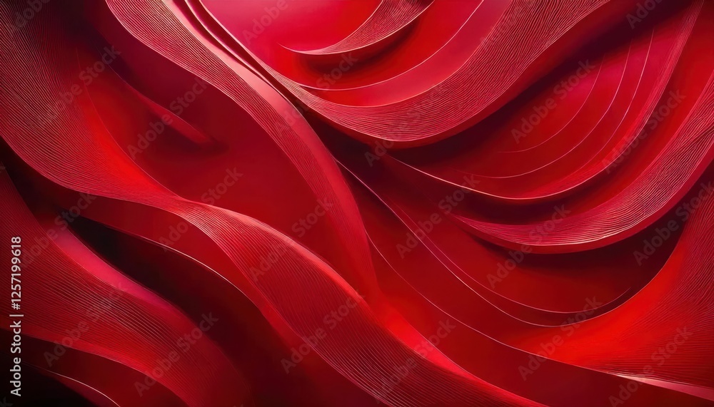 Poster abstract red wave patterns with layered curves and fine textures for modern design background or artistic prints