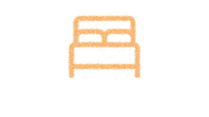 Icon bed is made of yellow grains of sand. Some grains of sand fall down. Transparent background. Black