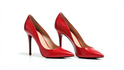 red genuine leather stiletto heels isolated on a white background