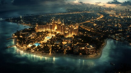 Island Resort Night Aerial Cityscape