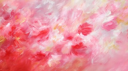 Abstract floral painting showcases vibrant pink and white color palette
