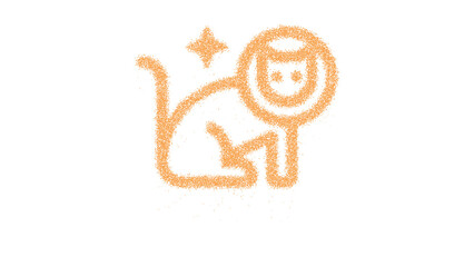 Fototapeta premium Icon cat space is made of yellow grains of sand. Some grains of sand fall down. Transparent background. Black