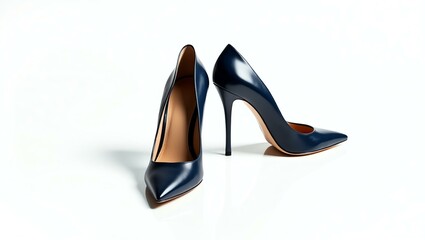 Fototapeta premium navy blue genuine leather stiletto heels isolated on a white background