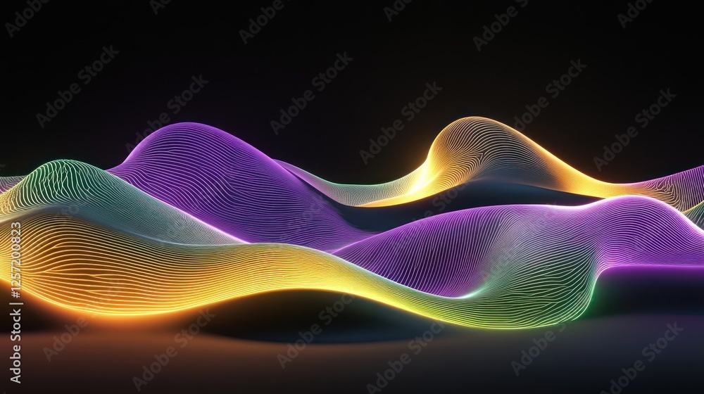 Aufkleber Abstract illuminated wavy lines create colorful mountain range effect