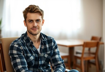Fototapeta premium Photorealistic portrait of a 30-year-old male in a flannel shirt