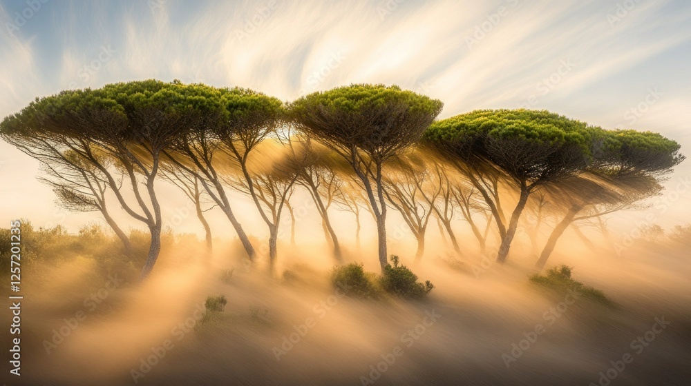 Poster Row of trees displaying ethereal glow through dreamy landscape