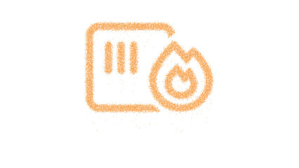 Icon sensor fire is made of yellow grains of sand. Some grains of sand fall down. Transparent background. Black