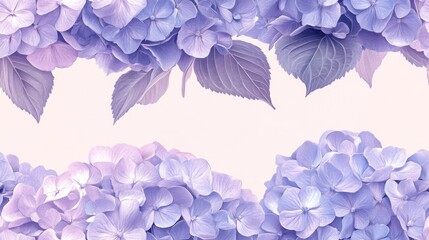 Naklejka premium Gentle blue and purple hydrangea blossoms frame a soft background