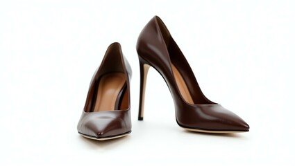 chocolate brown genuine leather stiletto heels isolated on a white background