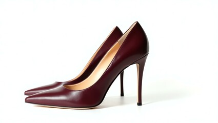 burgundy genuine leather stiletto heels isolated on a white background