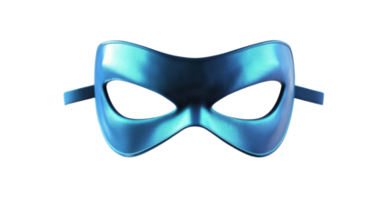 Shiny light blue superhero mask with transparent background