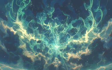 Fototapeta premium Abstract cosmic nebula textures background. Featuring cosmic nebula textures and bright colors. Emphasizing depth and ethereal beauty. Ideal for space and artistic themes.