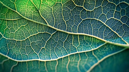 Obraz premium Immerse in the lush green tapestry of a tropical leaf. Its intricate veins and vibrant hue create a stunning artwork. Feel the crispness of the air and bask in the tranquility of nature's embrace. 