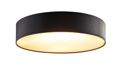 Modern ceiling lamp illuminating with warm light on transparent background