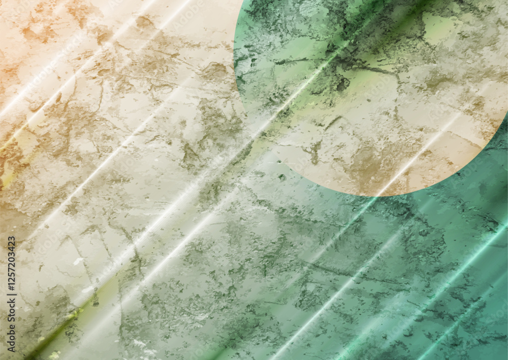 Poster beige and green glossy grunge geometric tech background with circle and diagonal stripes. vector des