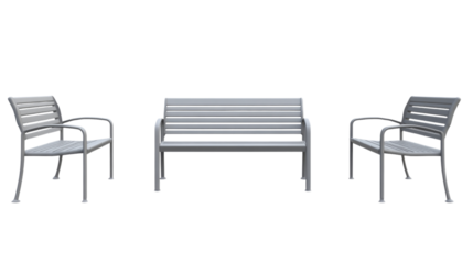 3d rendering of white modern benches isolated on transparent background