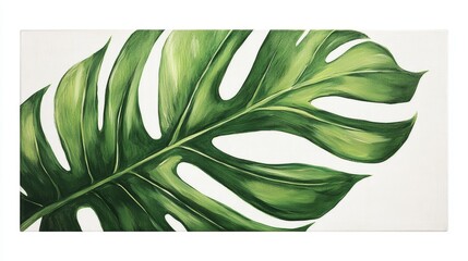 Immerse in the lush green tapestry of a tropical leaf. Its intricate veins and vibrant hue create a stunning artwork. Feel the crispness of the air and bask in the tranquility of nature's embrace. 