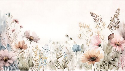 Watercolor painting of flower border