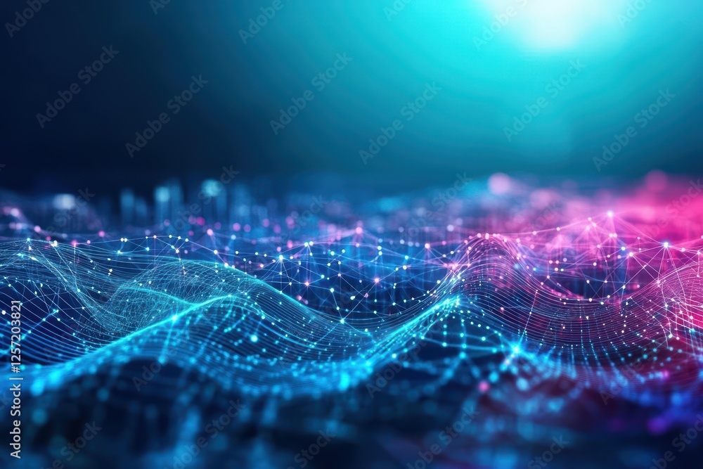 Leinwandbilder Bright blue and pink abstract background featuring lines and dots pattern for creative design projects