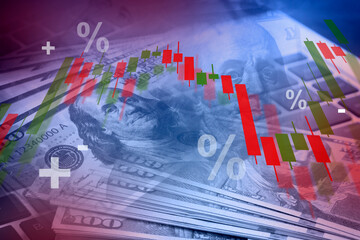 US financial inflation crisis with stock market graph , economy problem , investment analysis...