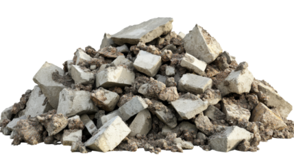 Pile of concrete debris with transparent background for easy integration into projects