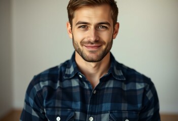 Obraz premium Photorealistic portrait of a male person in flannel shirt