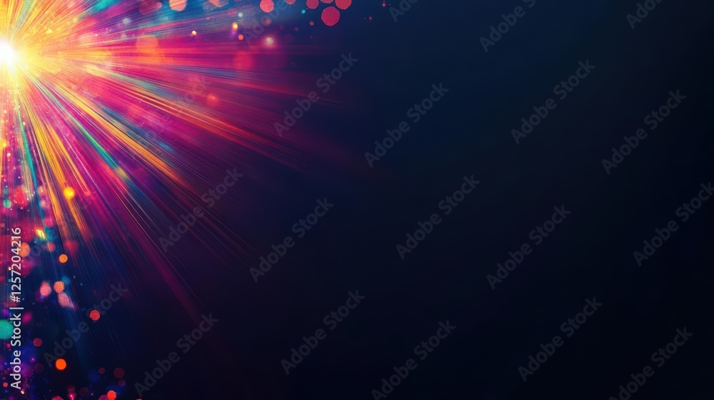 Poster Bright explosion of light in dark background creating vibrant patterns and dynamic visual effects