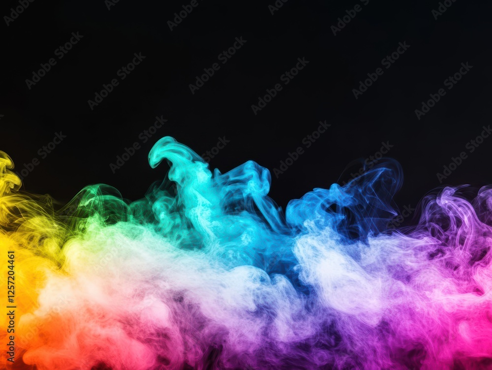 Poster colorful smoke swirling against a black background creating an abstract artistic composition