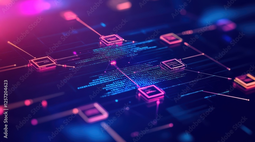 Leinwandbilder Computer screen displaying abstract blue and pink pattern in digital art style