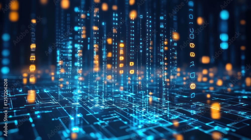 Poster Abstract digital landscape displaying data streams and circuit boards