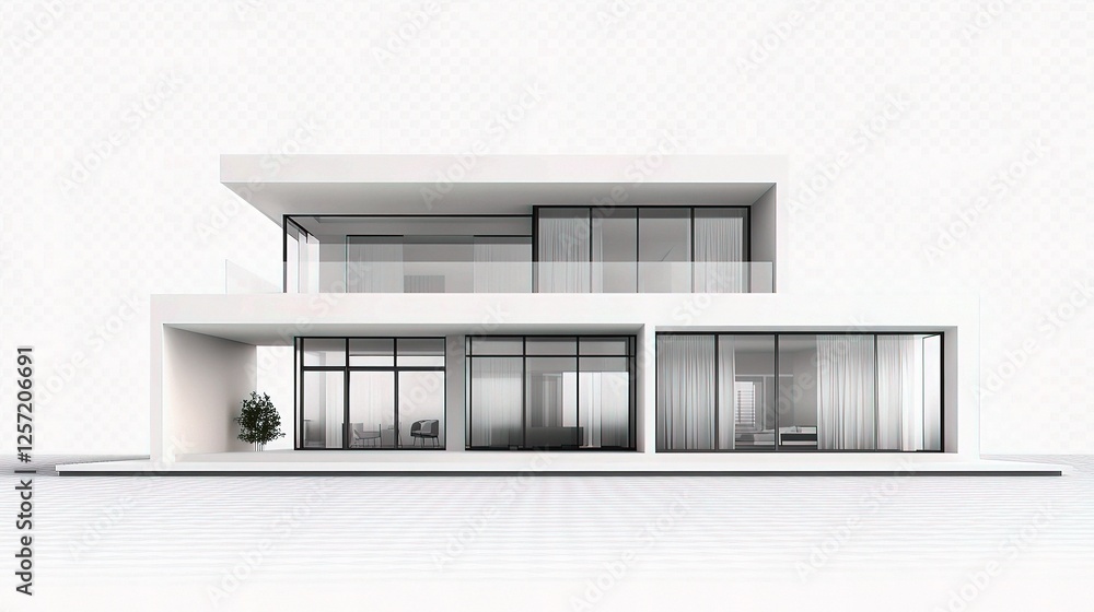 Poster modern simple white house model with clean lines and minimal design