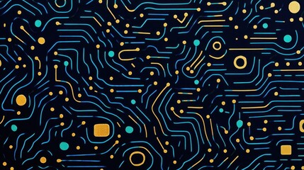 Obraz premium Abstract digital circuit board design with blue and gold lines