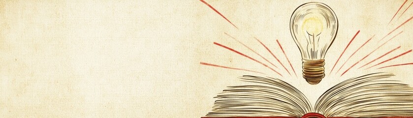 Open book, lightbulb idea, knowledge, learning