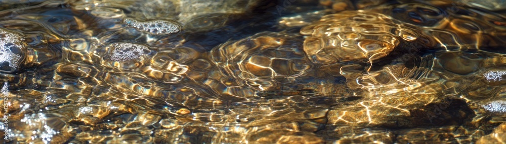 Aufkleber shallow stream flows over rocks creating beautiful refracted sunlight