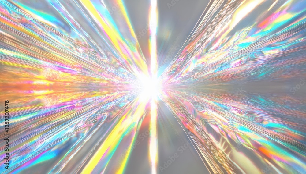 Aufkleber iridescent light burst explosion with prism-like spectrum rays in motion, abstract radiant holographic energy pattern

