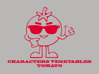 Illustration vector  cute cartoon drawings tomato ,groovy retro illustration vector logo characters vegetables tomato, logo background groovy tomato cartoon character up with smile illustration vector