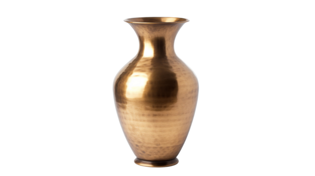 Golden metallic vase shining on transparent background