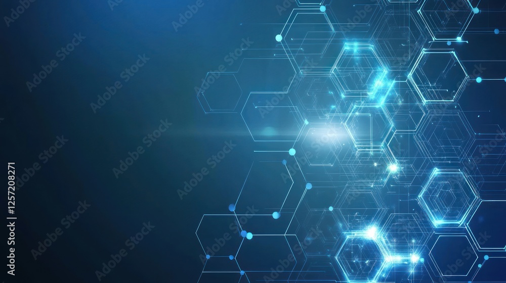 Aufkleber abstract blue background featuring connected glowing hexagonal geometric shapes