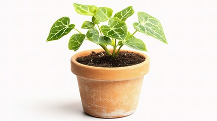 Cute Small Potted Plant Isolated on White Background for Decoration