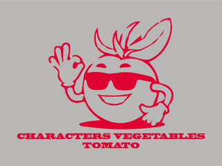 Illustration vector  cute cartoon drawings tomato ,groovy retro illustration vector logo characters vegetables tomato, logo background groovy tomato cartoon character up with smile illustration vector