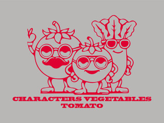 Illustration vector  cute cartoon drawings tomato ,groovy retro illustration vector logo characters vegetables tomato, logo background groovy tomato cartoon character up with smile illustration vector