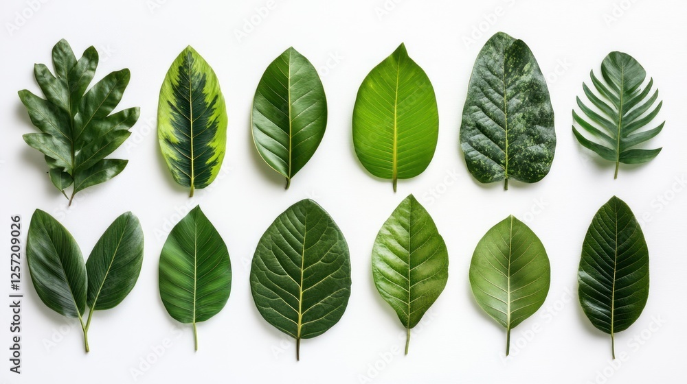 Poster several different types of green leaves are arranged together