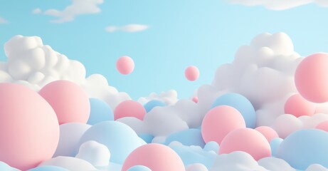 3D rendering of a cute pastel blue and pink sky with clouds in the background