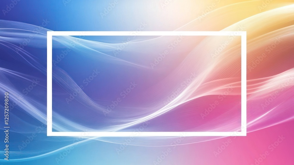 Poster abstract background featuring colorful waves with a central white frame