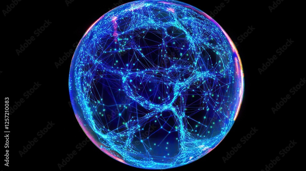 Aufkleber A glowing sphere displays connected nodes and network visualization