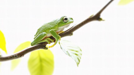 Naklejka premium Side View of Vibrant European Tree Frog Perched on Branch